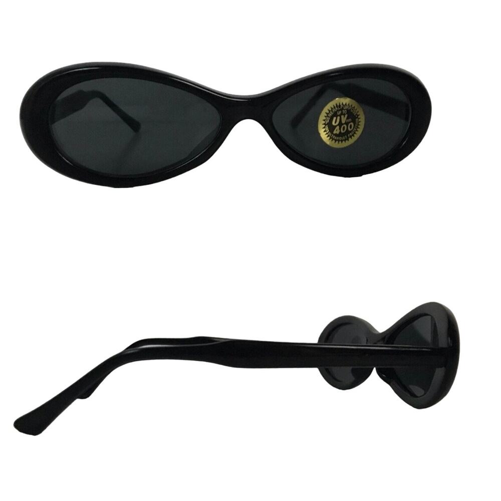 Deadstock 1990s Mod Black Oval Oversized Sunglasses Dark Lens